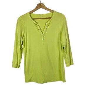 Boutique Three Dots Lime Green 3/4 Sleeve Henley Top S